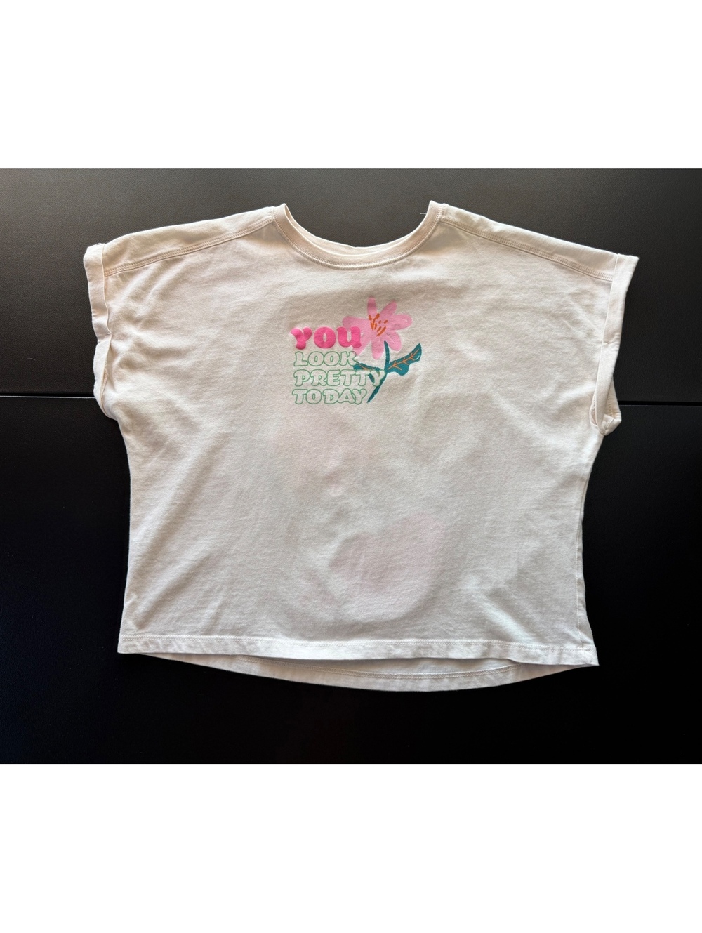 Zara Girls Graphic Tee 11-12 152 You Look Pretty Today Floral Boxy Shirt